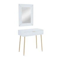 Set of 2" White Wood Contemporary Console Table with Mirror, 31" x 31" x 16"