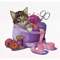 Thea Gouverneur Sewing Basket Kitten Cross Stitch Kit