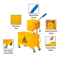 Mind Reader Mop Bucket with Wringer, 5.5 Gallon Upward Press, Plastic Cleaning Bucket with Handle and Wheels, Yellow