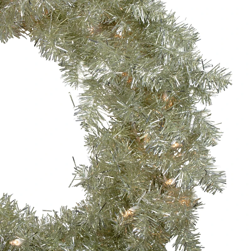 24" Pre-Lit Champagne Artificial Tinsel Christmas Wreath