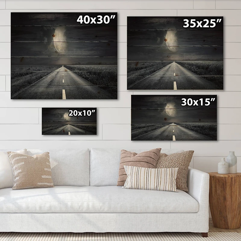 Designart - Asphalt Road Under Cloudy Full Moon III