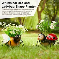 Glitzhome® 10" Bee & Ladybug Metal Statue Planter Set