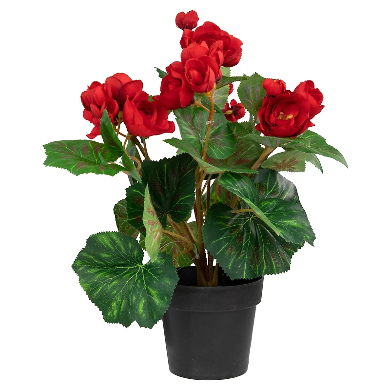 11" Red Potted Silk Begonia Floral Arrangement