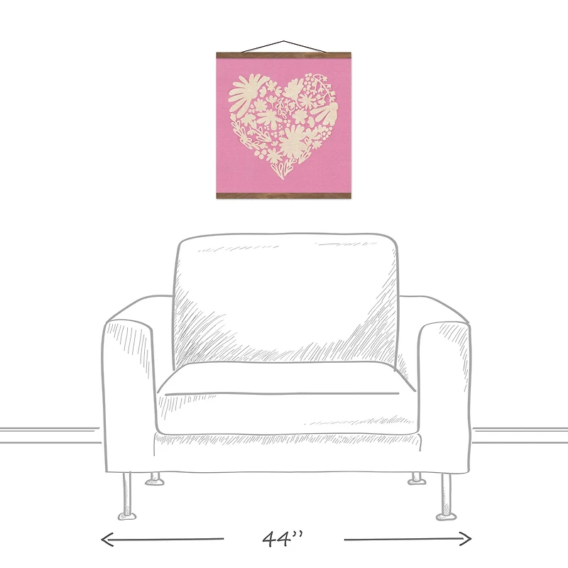 Floral Heart 16" x 16" Teak Hanging Canvas