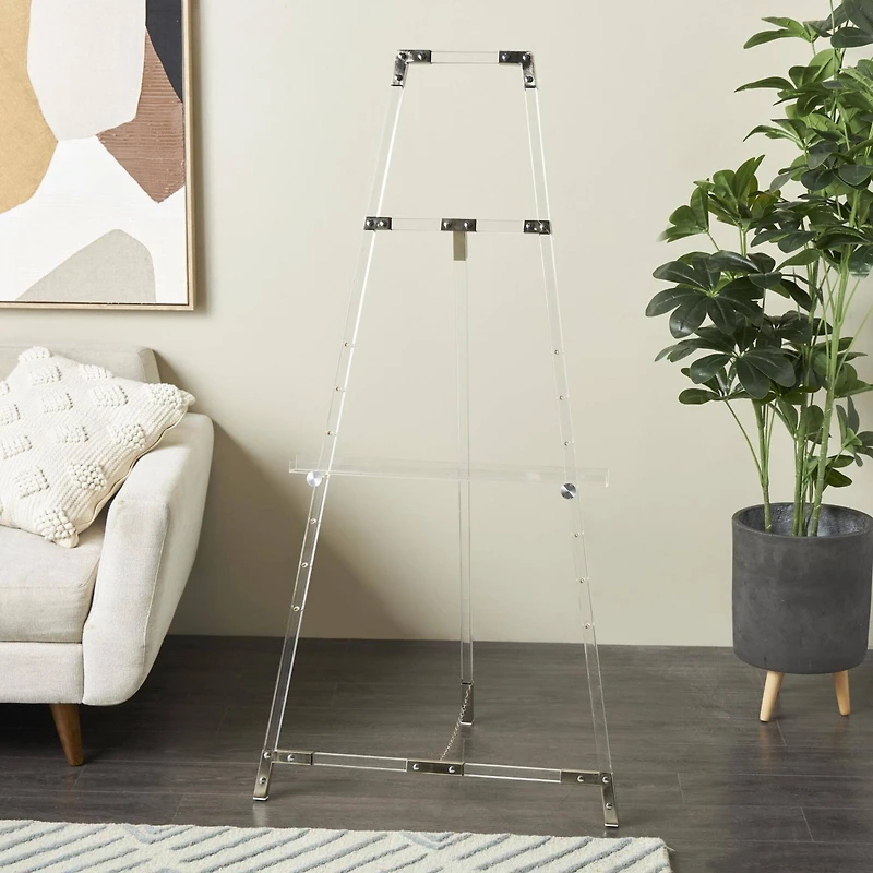 57" Clear Acrylic Plastic Adjustable 7-Tier Display Easel with Silver Accents & Chain Support
