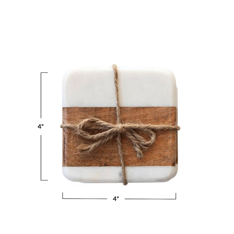 Hello Honey® White Marble & Acacia Wood Coasters Set