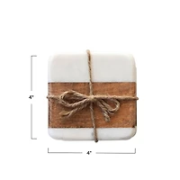 Hello Honey® White Marble & Acacia Wood Coasters Set