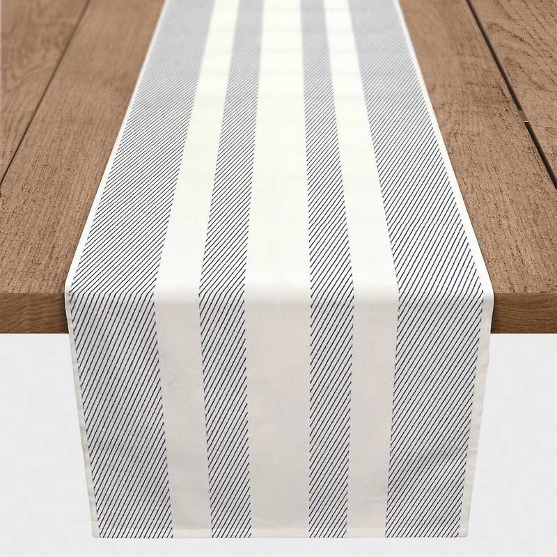 Textured Blue Stripes 16" x 72" Cotton Twill Runner