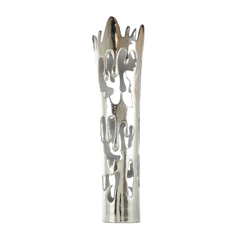 31" Silver Aluminum Drip Vase with Melting Designed Body