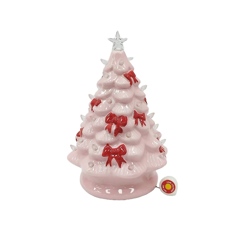10" Pink Tree with Bows LED Ceramic Tabletop Décor by Ashland®