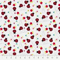 Fabric Editions White Ladybug Journey Cotton Fabric