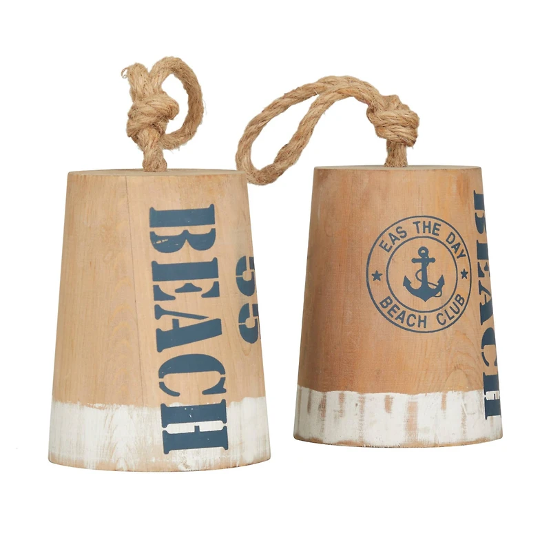 Brown Wood Nautical Buoy Sculpture, Set of 2 11" x 6" x 5"