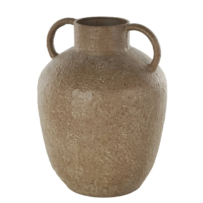 12" Brown Antique Inspired Metal Vase with Handles