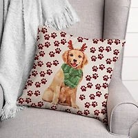Golden Puppy Plaid Throw Pillow