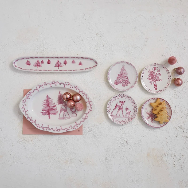 Hello Honey® 12" Pink & Cream Deer & Trees Stoneware Platter