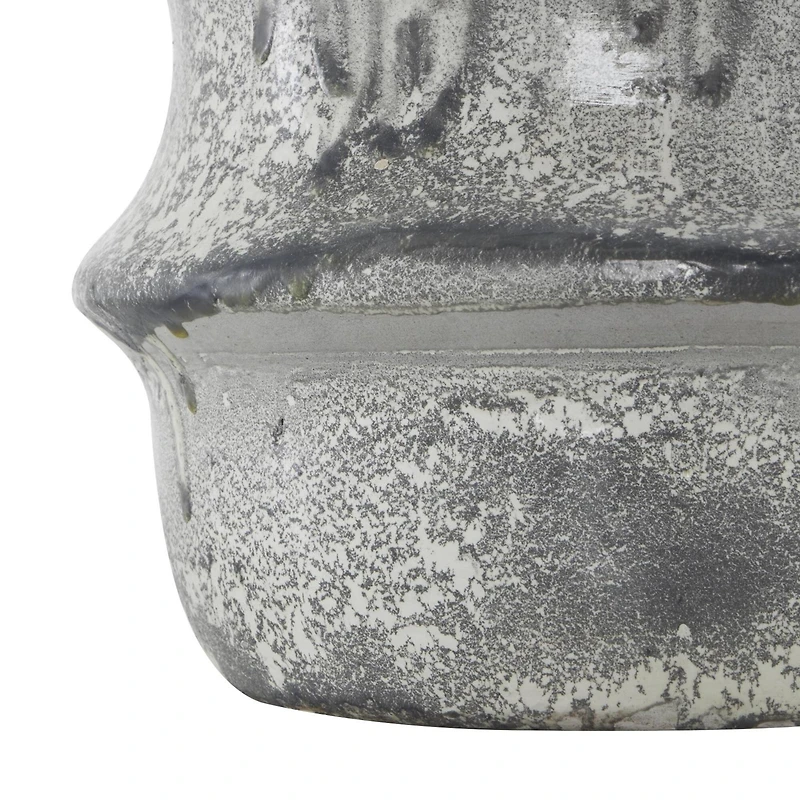 15" Light Gray Textured Paper Mache Fluted Vase with Ring Handle