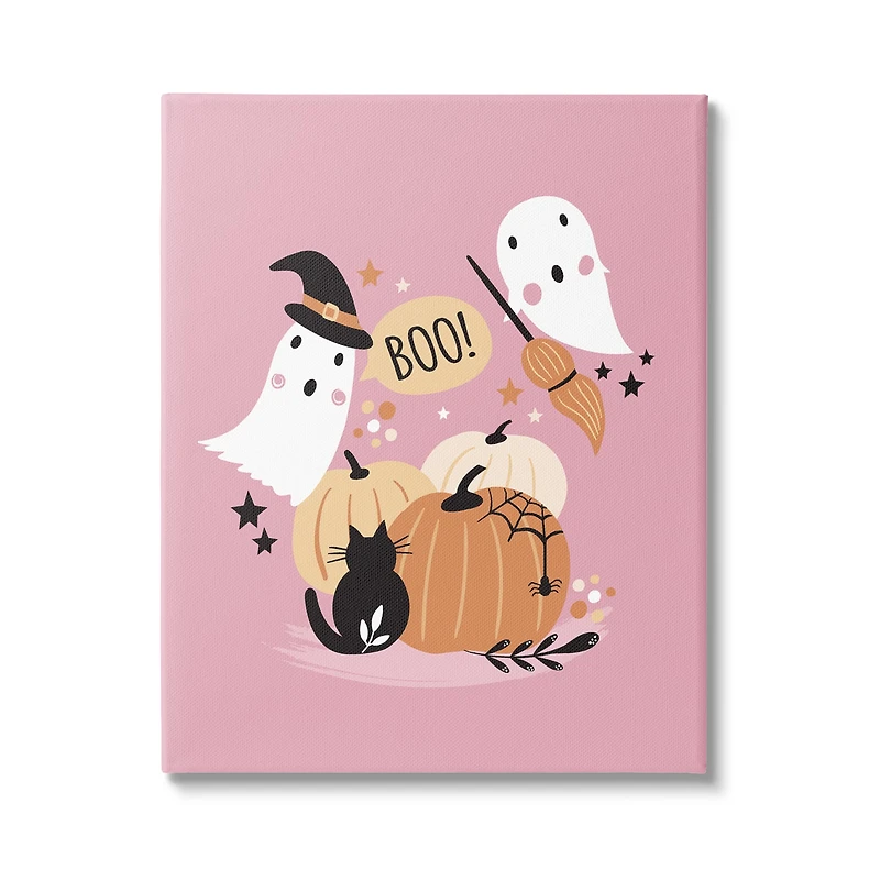 Stupell Industries Pink Boo Halloween Ghosts Canvas Wall Art