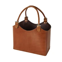 20" Brown Leather Handmade Box Style Single Slot Decorative Magazine Holder with Curved Buckle Handles