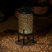 Glitzhome® 14.25" Metal Cutout Flower Pattern Solar Powered LED Outdoor Lantern