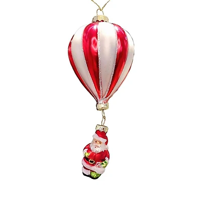 Wizardi 12" Red and White Striped Glass Christmas Ornament with Santa