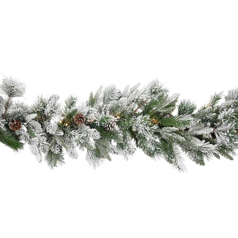 9ft. Pre-Lit Flocked Mixed Rosemary Emerald Pine Christmas Garland