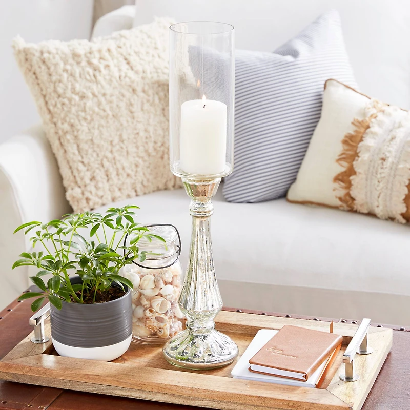 21" Silver Glass Traditional Candle Holder