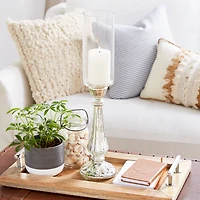 21" Silver Glass Traditional Candle Holder