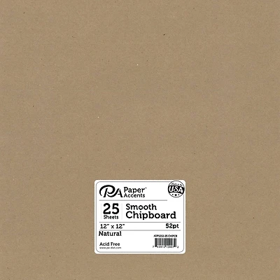 PA Paper™ Accents Natural 12" x 12" 52pt. Heavy Chipboard, 25 Sheets