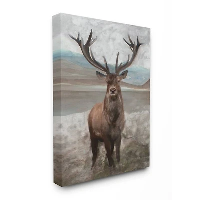 Stupell Industries Moose Encounter Landscape Animal Watercolor Painting Canvas Wall Art