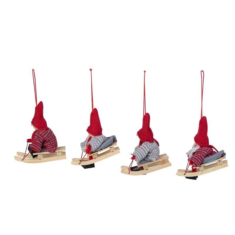 Holiday Kids on Sleds Christmas Ornaments - 4" - Set of 4