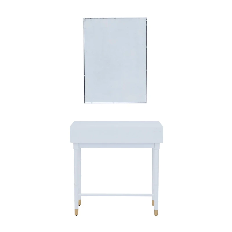 Set of 2" White Wood Traditional Console Table with Mirror, 31" x 31" x 16"