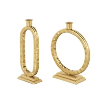 Gold Metal Tapered Candle Holder with Rectangle Base, 2ct.