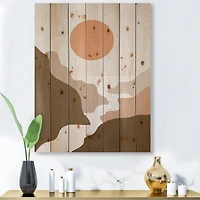 Designart - Lanscape With Full Moon In Terracotta Tones - Modern Print on Natural Pine Wood