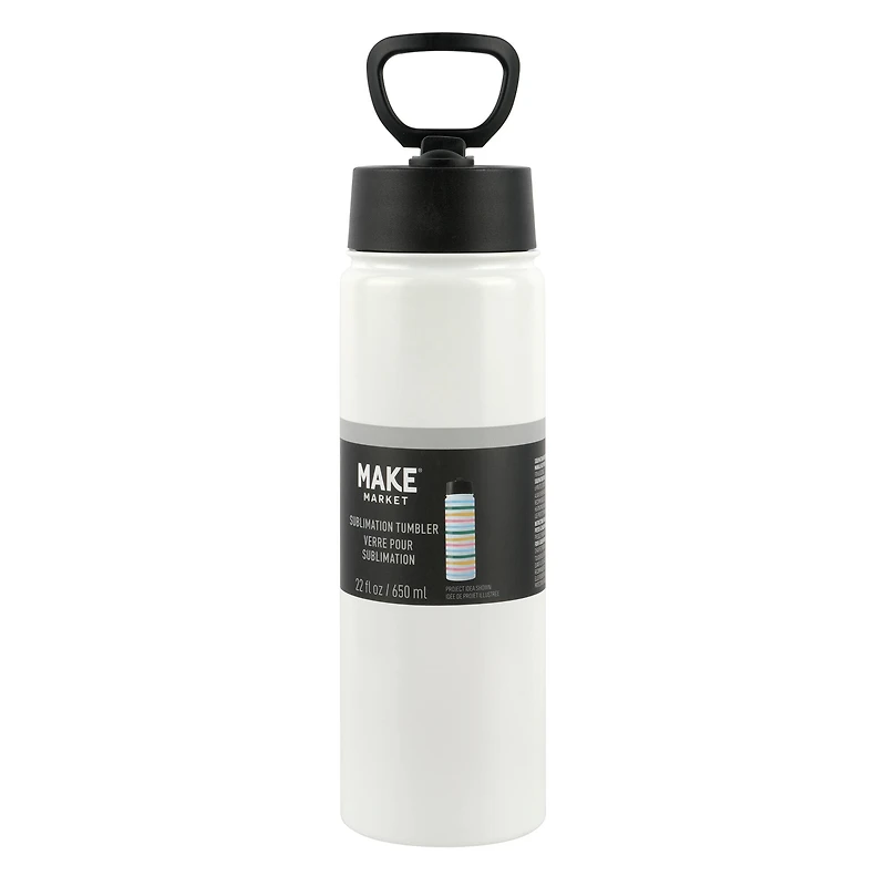 22oz. White Stainless Steel Sublimation Water Bottle by Make Market®