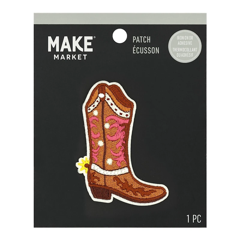 Pink Embroidered Cowboy Boot Iron On & Adhesive Patch by Make Market®