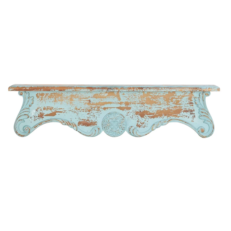 32" Blue Wood Rustic Wall Shelf