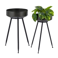 Set of 2" Black Metal Modern Planter, 20" x 20" x 20"
