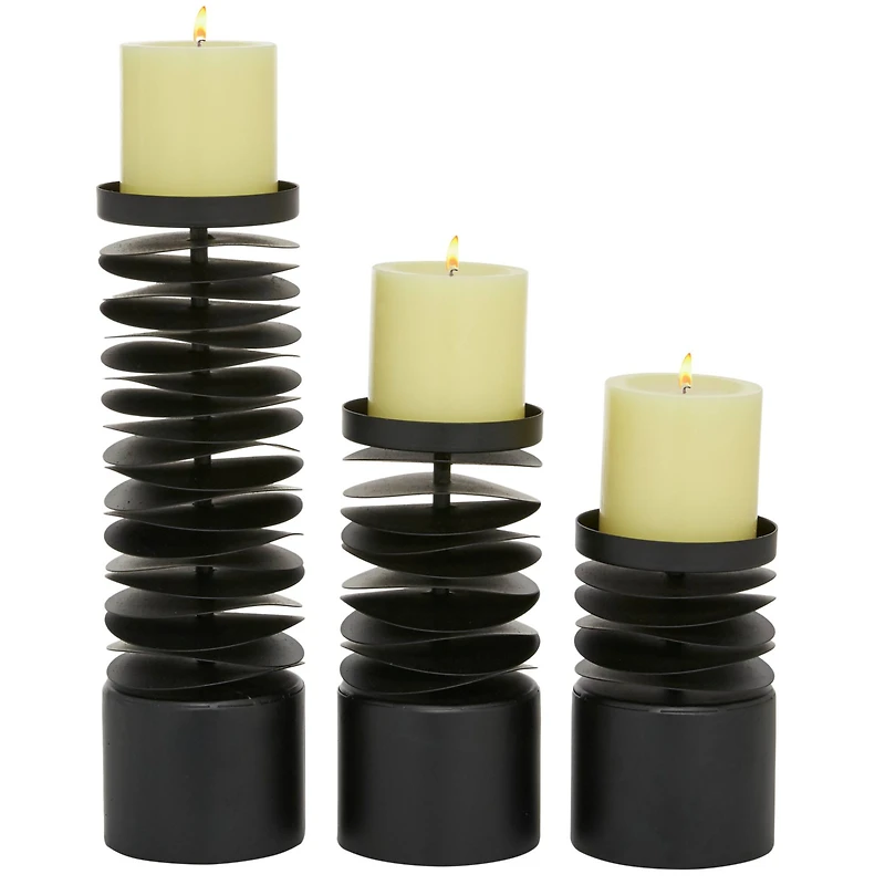 Black Metal Contemporary Candle Holder Set