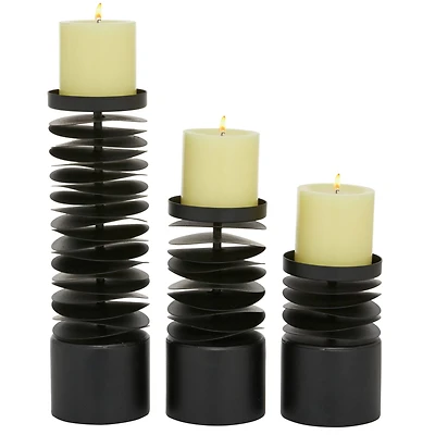 Black Metal Contemporary Candle Holder Set