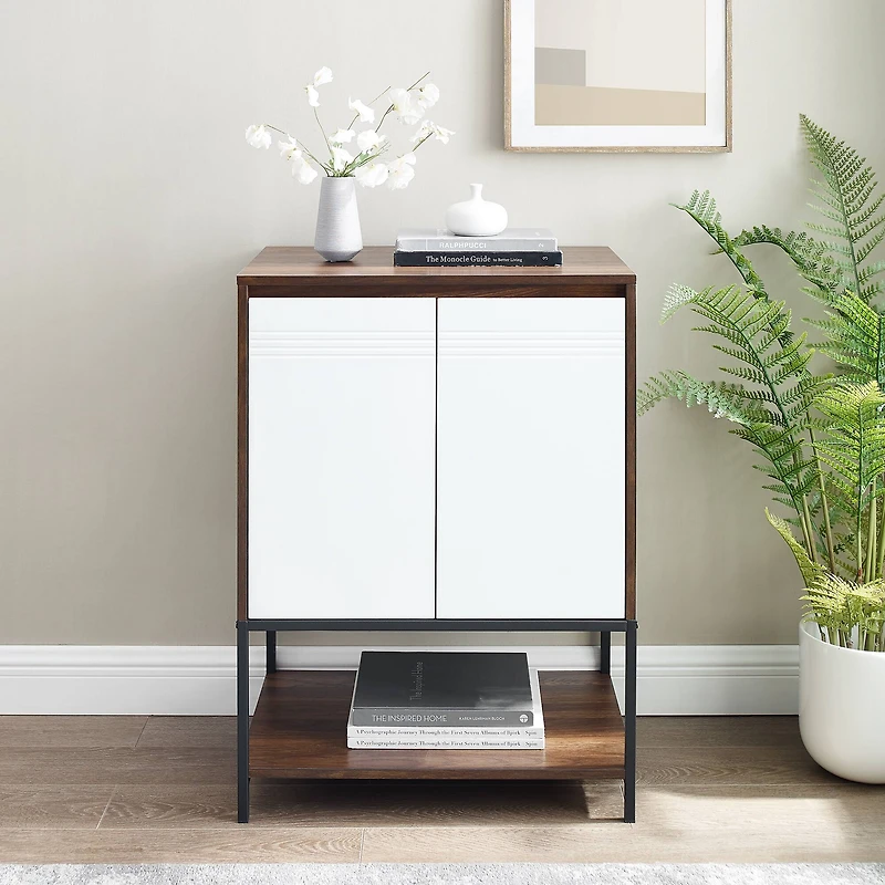 Walker Edison Dark Walnut/White 2 Door Accent Cabinet