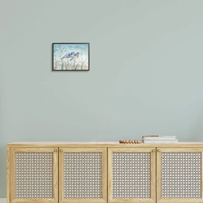 Stupell Industries Baby Sea Turtle Blue Speckled Aquatic Animal Ocean Framed Wall Art