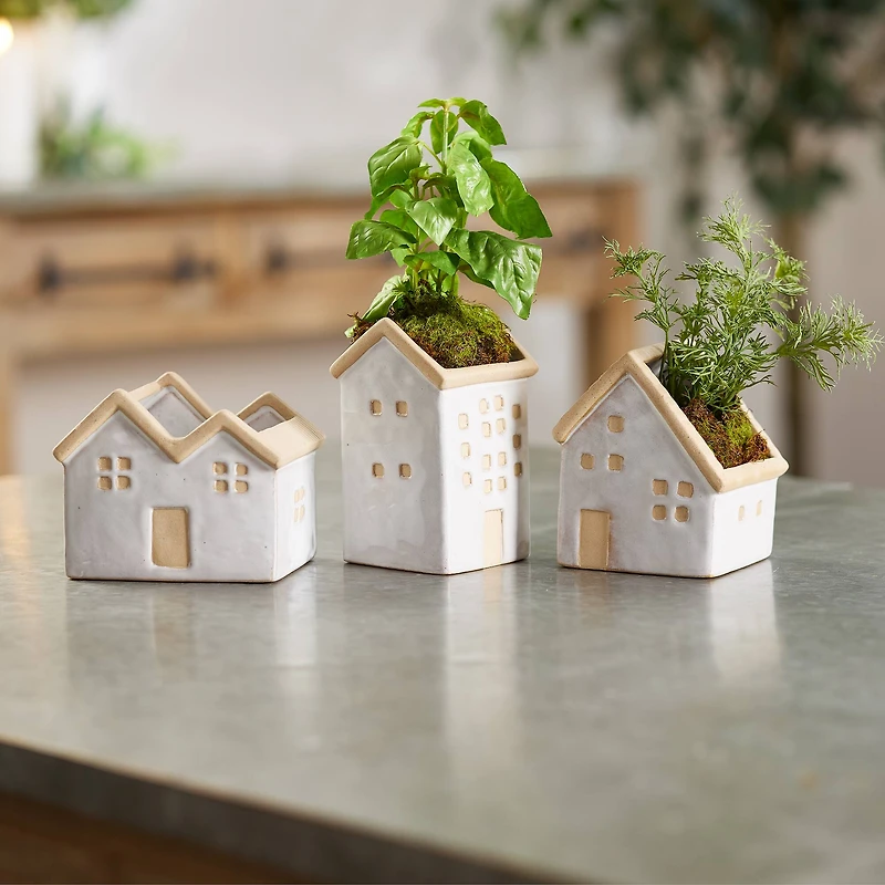 Neutral Porcelain House Planters Set