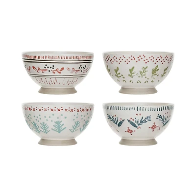 Hello Honey® 5.5" Multicolor Hand-Stamped Stoneware Footed Bowl with Wax Relief Pattern Set