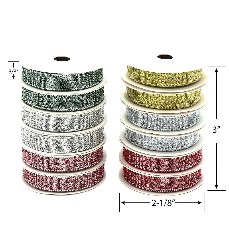 Gwen Studios 3/8" x 3yd. Metallic Holiday Ribbon Pack, 12ct.