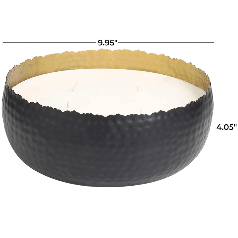 90oz Campfire Scented White 4 Wick Candle in Hammered Matte Black Bowl