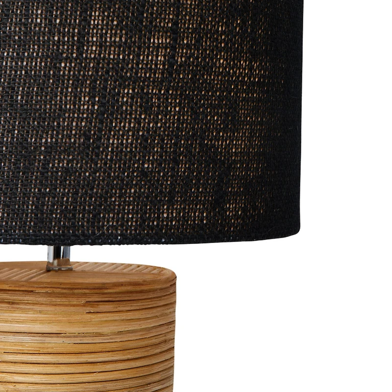 Hello Honey® 20.5" Natural and Black Modern Rattan and Wood Table Lamp with Black Jute Shade