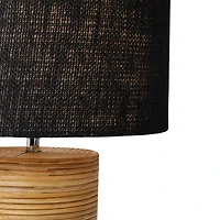 Hello Honey® 20.5" Natural and Black Modern Rattan and Wood Table Lamp with Black Jute Shade