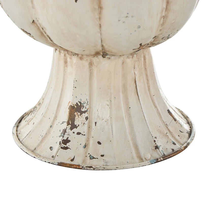 13.25" Distressed Cream Metal Tulip Vase