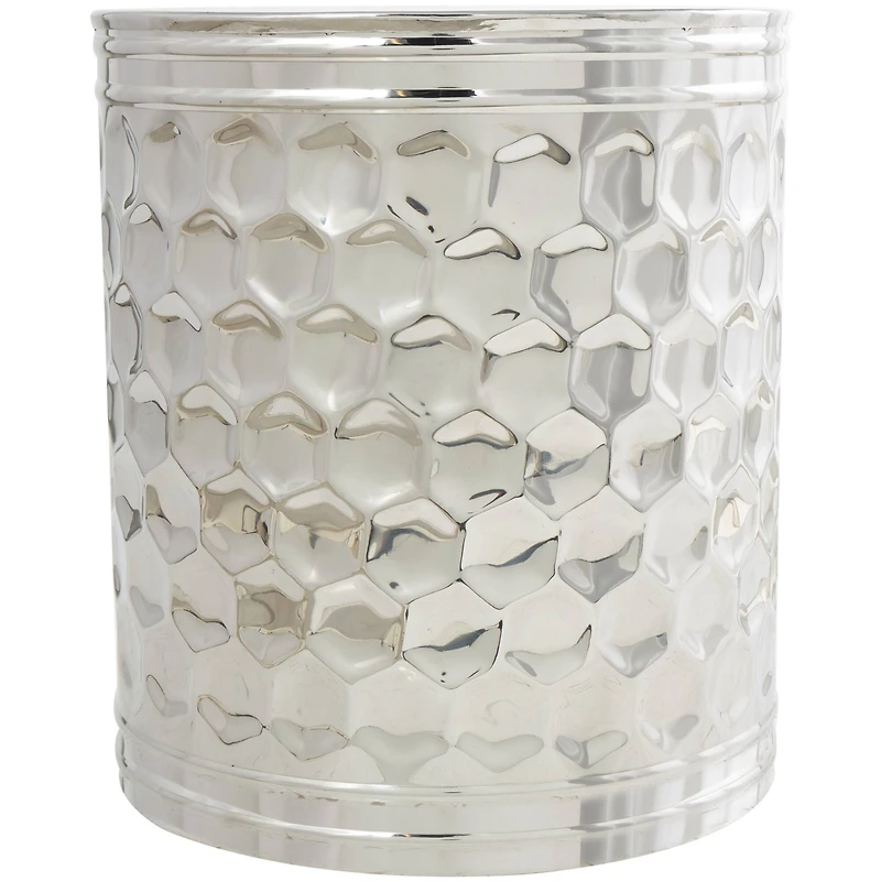 18" Silver Stainless Steel Drum Geometric Accent Table