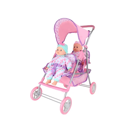 Dream Collection 14" Twin Doll Stroller with 2 Dolls